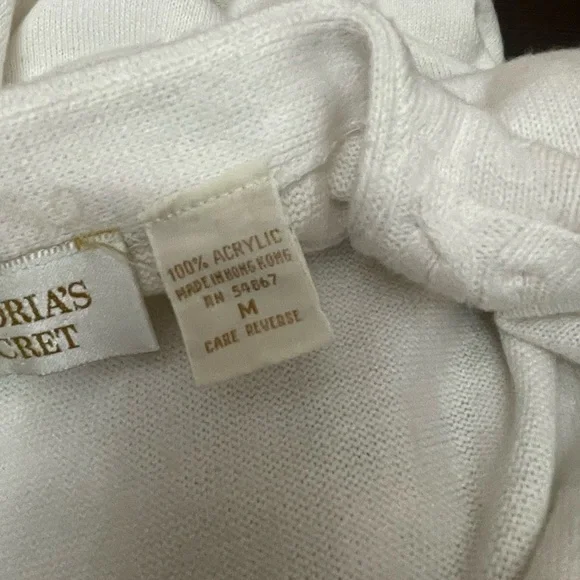 Victorias Secret Ivory Long Cardigan Sweater Gold Label Pearl Vintage Sz Medium - Picture 7 of 7